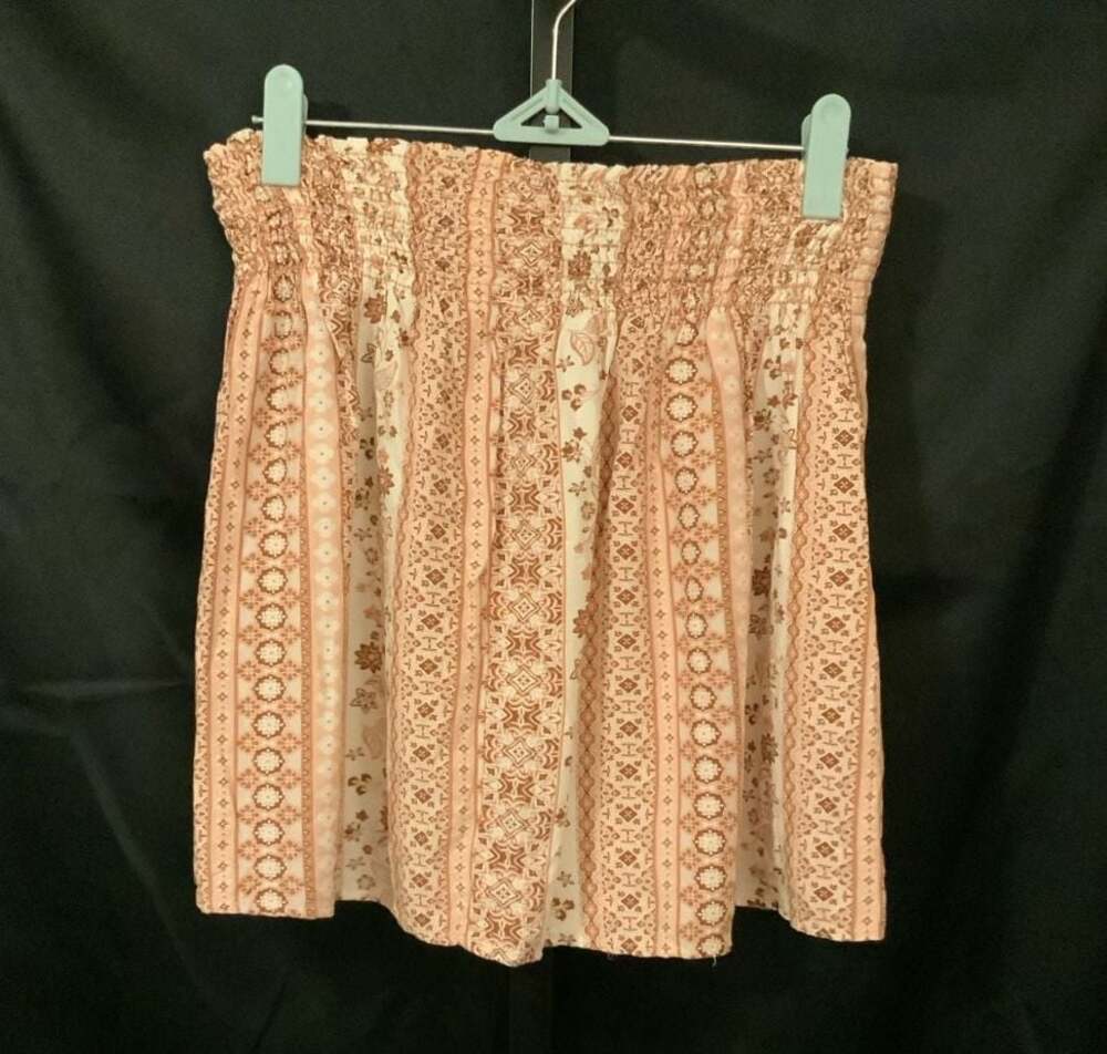 Mahina Pink and Brown Floral Stripe Smocked Waist Skirt